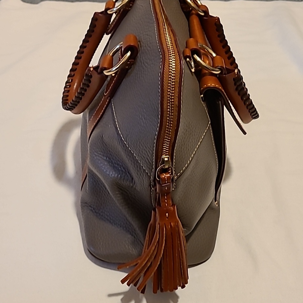 Dooney & Bourke Aubrey Satchel Purse Grey Brown Leather Bag Pebbled - Picture 5 of 16